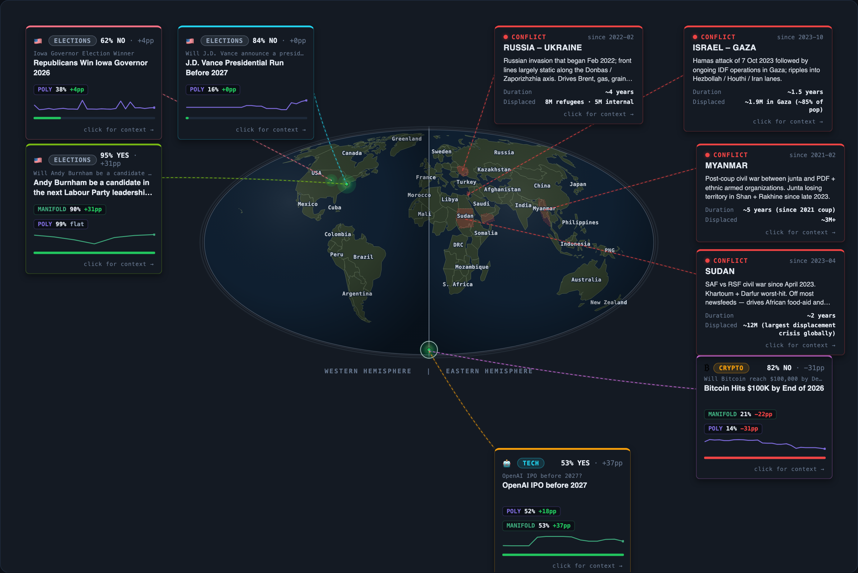 Today&rsquo;s map of events and conflicts that moved overnight