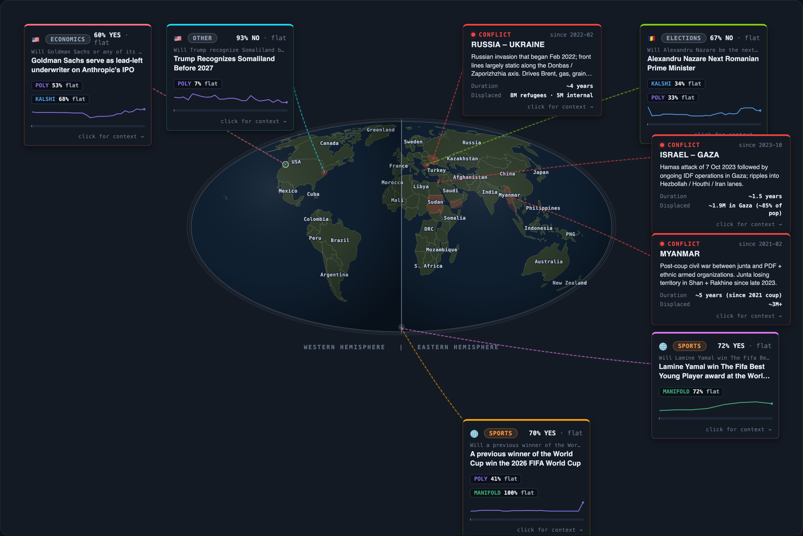 Today&rsquo;s map of events and conflicts that moved overnight