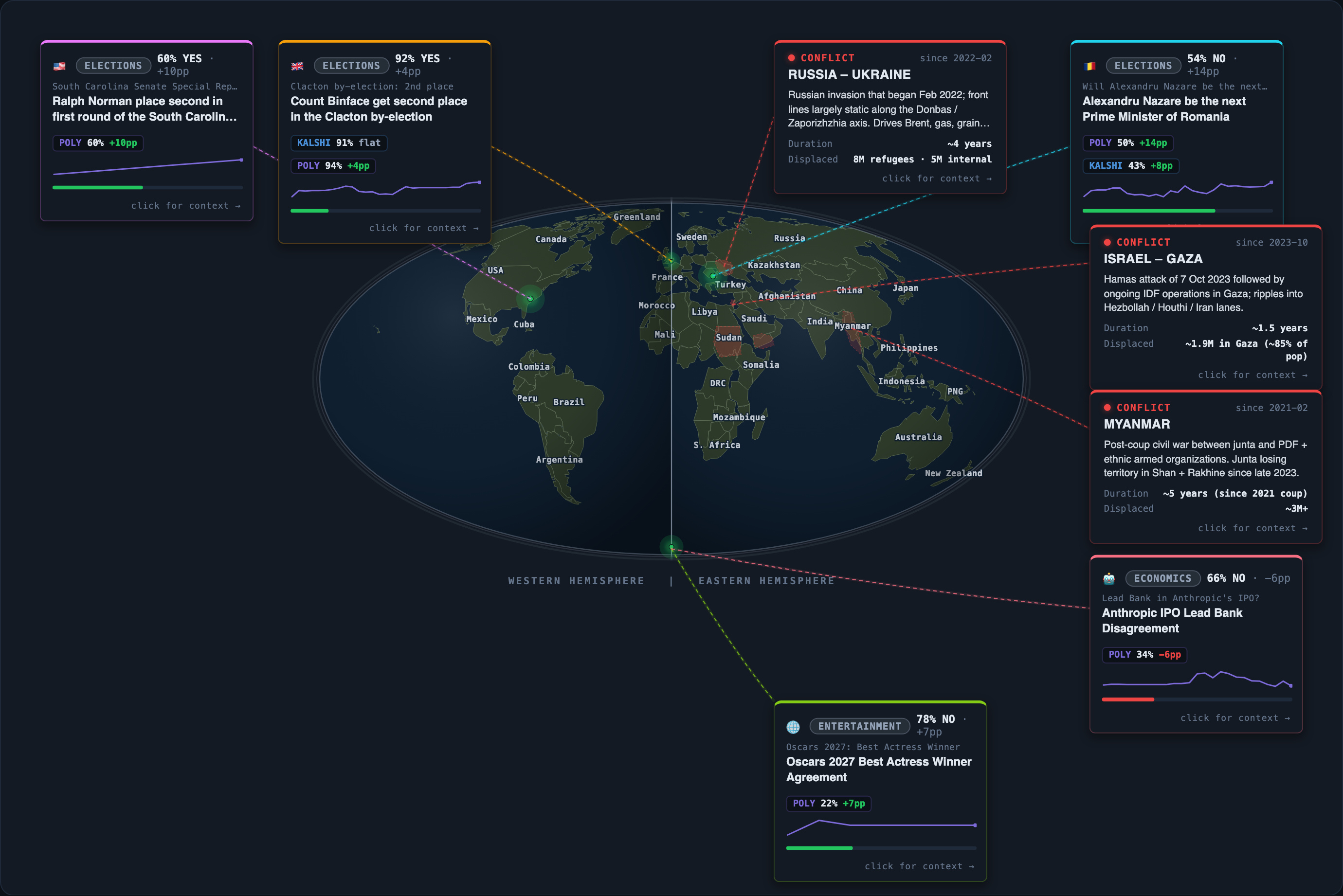 Today&rsquo;s map of events and conflicts that moved overnight