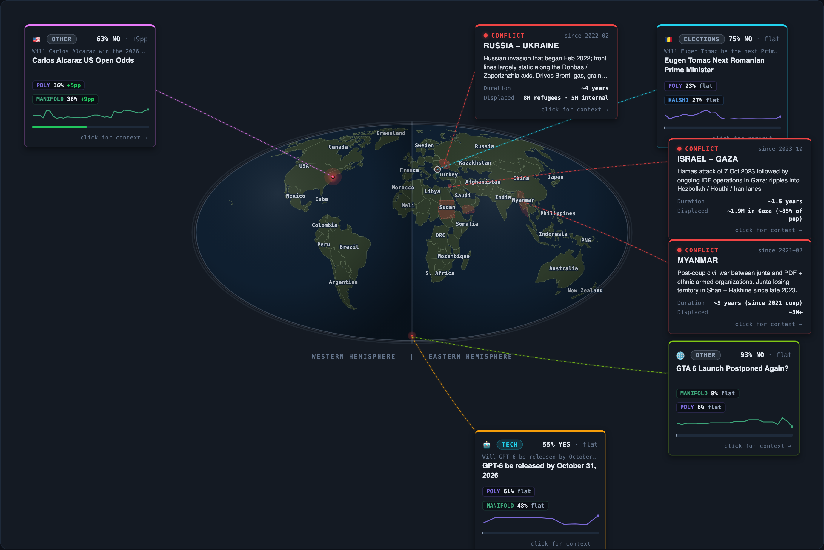 Today&rsquo;s map of events and conflicts that moved overnight