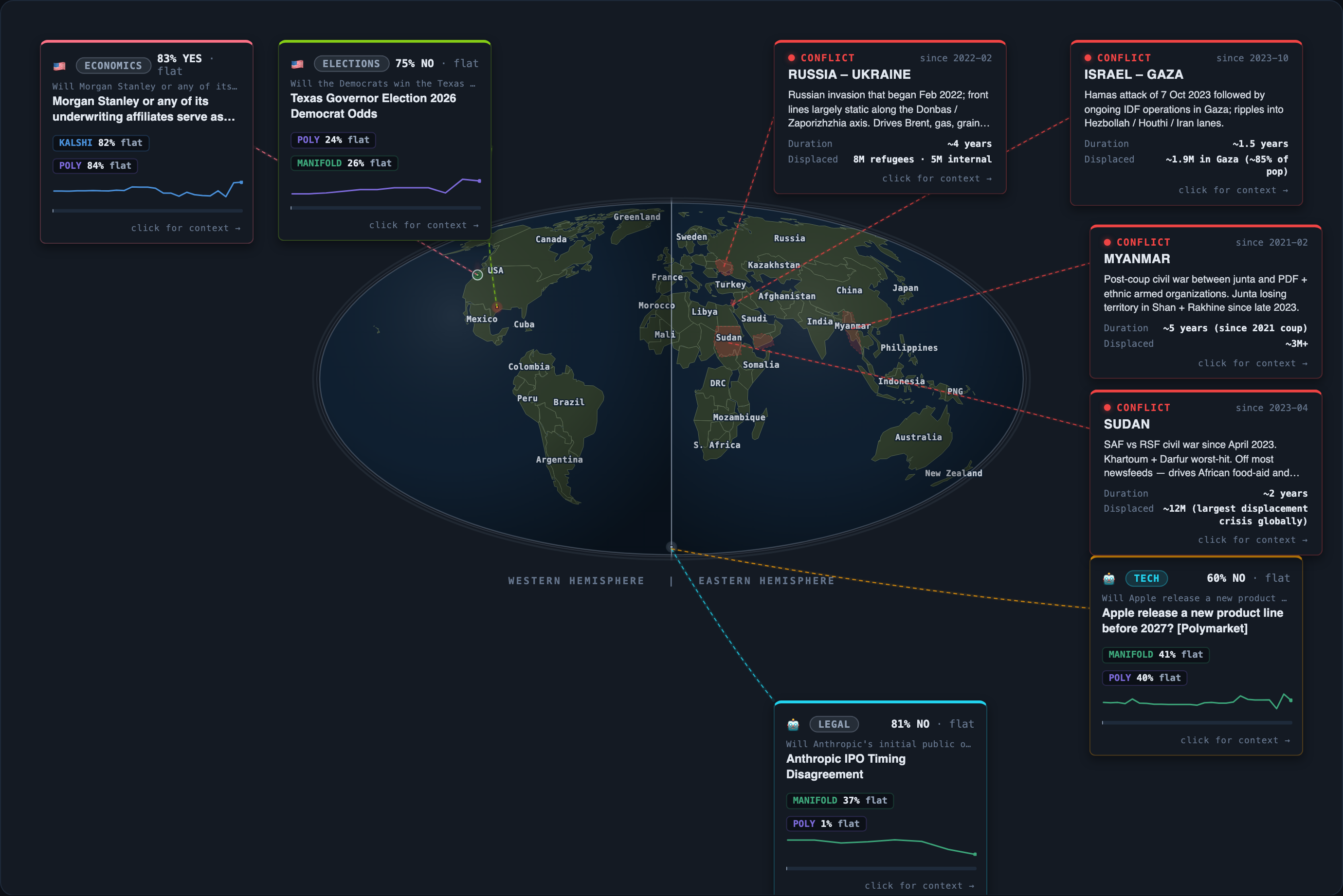 Today&rsquo;s map of events and conflicts that moved overnight