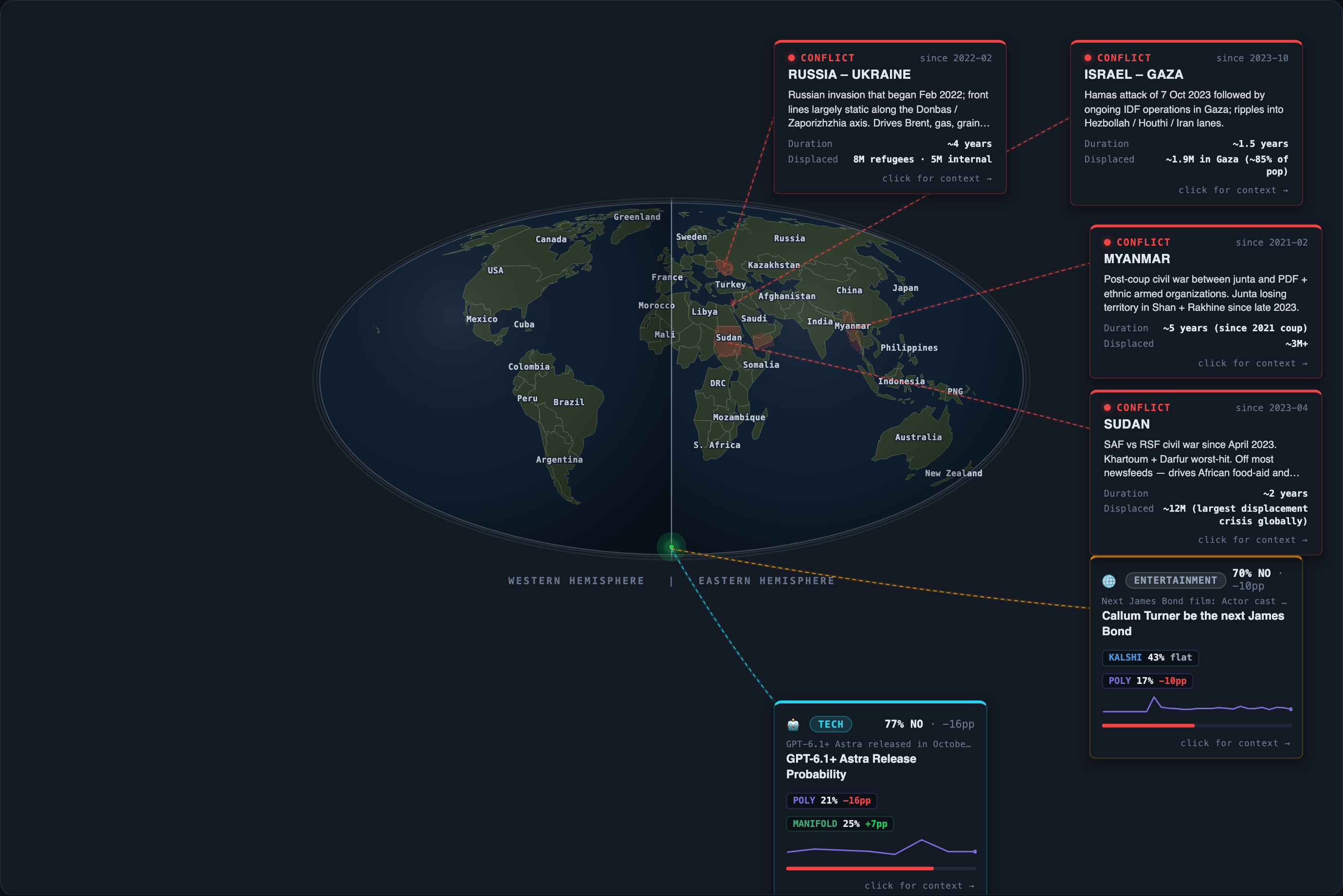 Today&rsquo;s map of events and conflicts that moved overnight