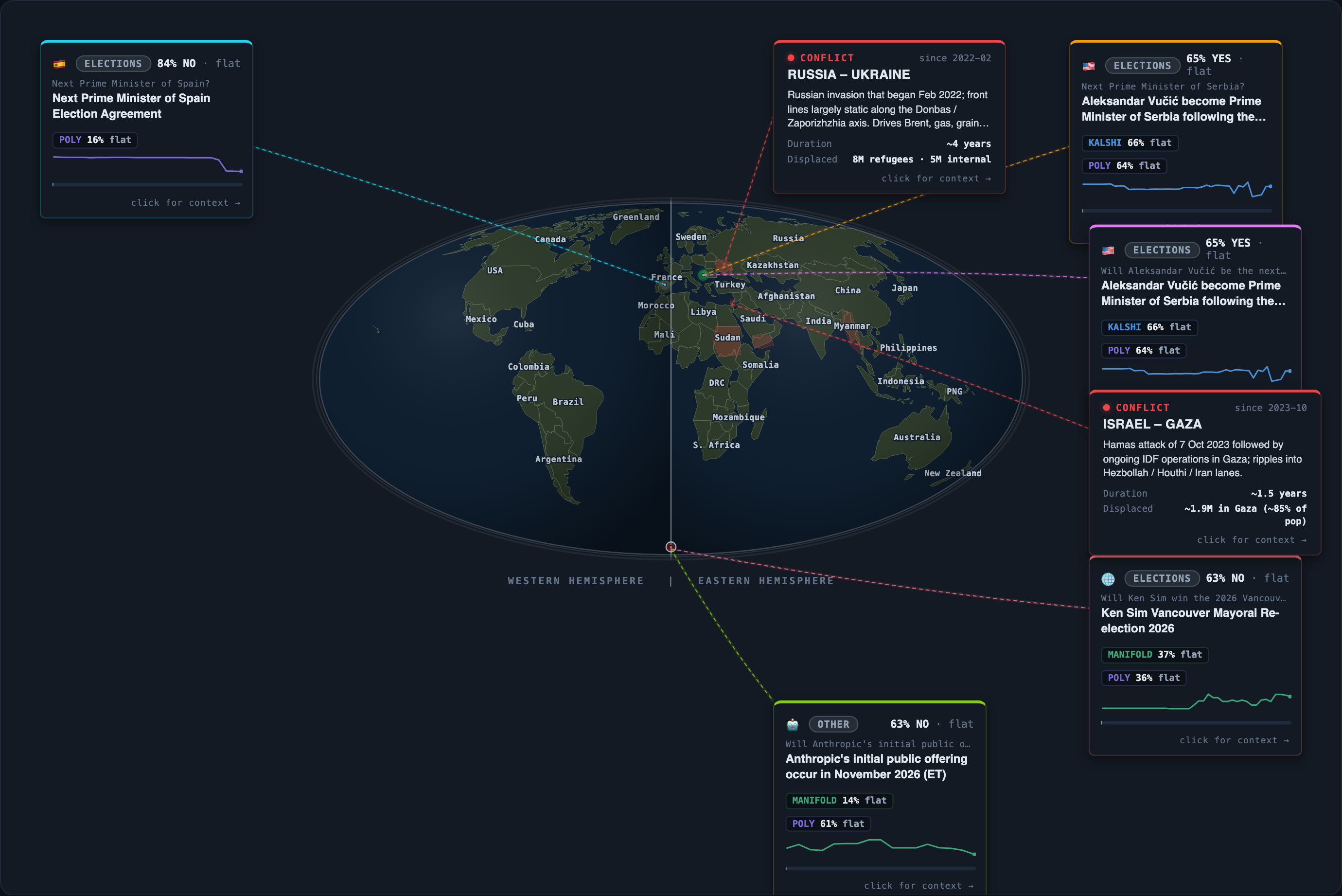 Today&rsquo;s map of events and conflicts that moved overnight