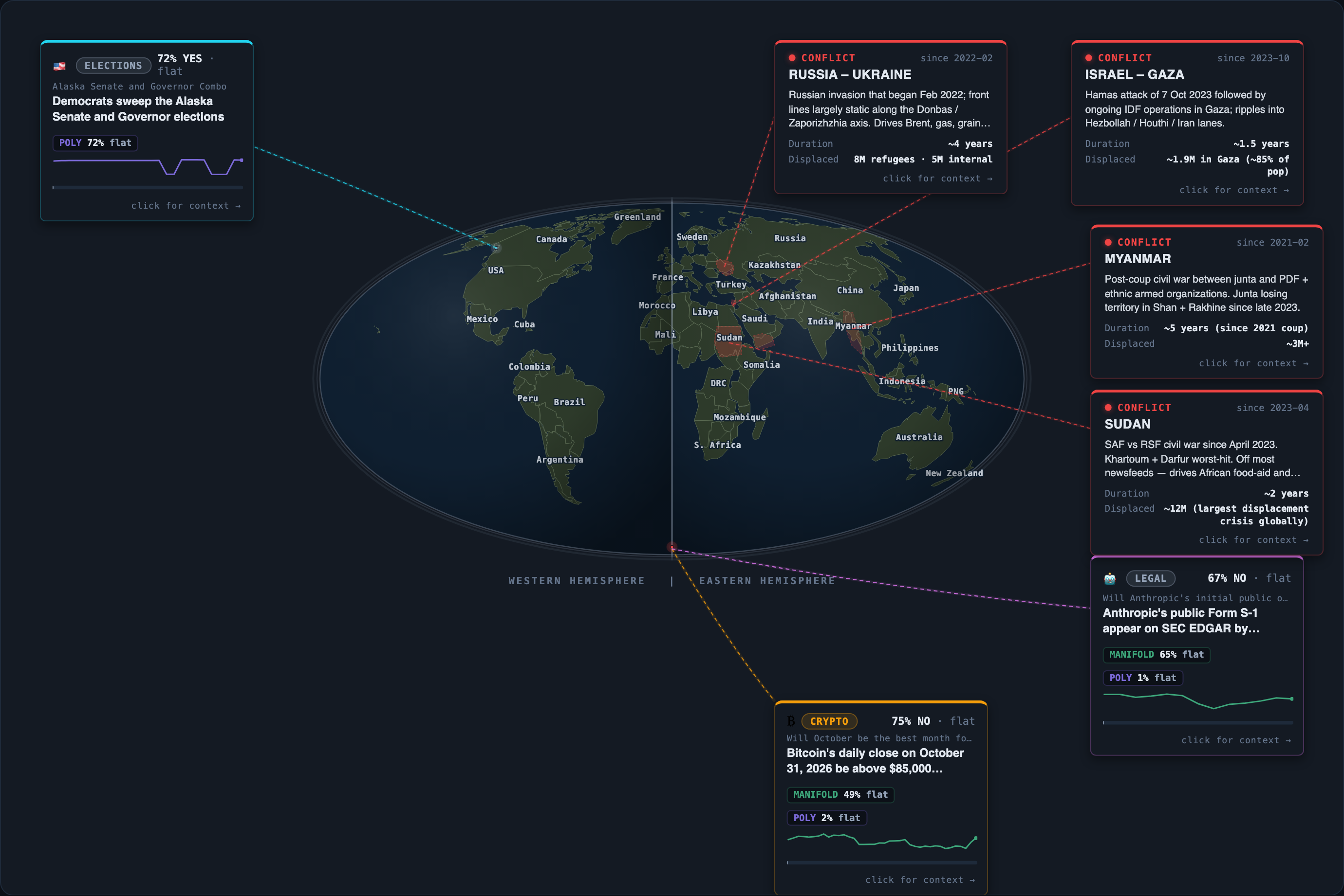 Today&rsquo;s map of events and conflicts that moved overnight